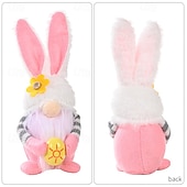 voordelige Pasen-Set van 2 paasdecoraties: roze oortjes, geruite konijntjes, kabouters en elfjes, poppetjes voor Pasen, huisdecoratie, lentedecoratie, schattige beeldjes voor in de woonkamer.