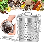 رخيصةأون أدوات وأجهزة المطبخ-مصفاة توابل من الفولاذ المقاوم للصدأ، فلتر توابل للطهي، تصميم شبكي، مصفاة كرة شاي، سلة فصل توابل الحساء مع خطاف سلسلة للمطعم المنزلي