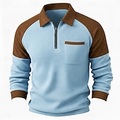 billige Vaffelstrikket T-skjorte-Herre Vaffel T-skjorte T skjorte Vaffel Henley-skjorte Langermet Polokrage Genser Quarter Zip Høst vinter Helfarge Fargeblokk Tradisjonell / vintage Fritid Lapper Fargeblokk Avslappet Hjem utendørs