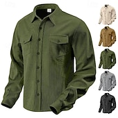 abordables camisa con botones para hombre-Hombre Camisa Camisa casual Camisa de playa Camisa de Pana Abotonar la camisa Negro Marrón Verde Ejército Albaricoque Gris Manga Larga Color sólido Diseño Diario Vacaciones Bolsillo Ropa Moda Casual