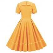 voordelige Jurken-Jaren '50 Retro vintage Middag Swing Jurk Flare Jurk Korte mouwen Wijd uitlopend Kostuum Dames Carnaval Valentijnsdag Casual Schoolfeest Retro themafeest Volwassenen Kleding Lente zomer
