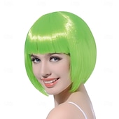  Perucas Verdes Peruca Flapper Curta Cosplay Sintética - Custo de Festa Parecendo Natural para Mulheres