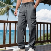 baratos Calças Cargo-Homens Calças Cargo Calças Calças largas Com Cordão Cintura elástica Bolso multi Tecido A Prova de Vento Conforto Diário Ao ar livre Feriado Roupa de rua à moda Preto Verde Tropa