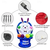 abordables Luces de paisaje-Decoración inflable de Pascua con luces LED, cesta de flores, conejito, huevo de Pascua, 1,2 m/4 pies, para interiores y exteriores, patio, jardín, césped, fiesta, decoración, luces, accesorios