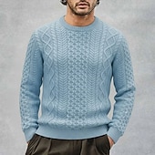 abordables suéter de los hombres-Suéter irlandés para hombre, suéter de punto, suéter de punto con cable acanalado, tops regulares, de punto, liso, cuello redondo, vintage, para mantener el calor, ropa de uso diario, ropa para salir, prendas de vestir, otoño e invierno