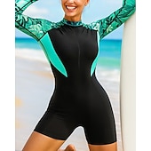 お買い得  ワンピースラッシュガード-女性用 ラッシュガード 水着 ワンピース プリント ジッパーを閉める UVプロテクション 弾性ある 長袖 スイムウェア サーフィン ビーチ 水泳 夏
