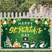 cheap Holiday Tapestries-Happy St. Patrick's Day Tapestry, Green &amp; Gold Irish Themed Wall Hanging, Shamrock &amp; Leprechaun Design, Festive Home Décor for St. Patrick's Day Celebration.