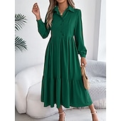 cheap Plain Dress-Women's Midi Dress A Line Dress Casual Daily Regular Fit Plain Long Sleeve Lapel Blue Navy Wine Green Spring