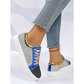 ieftine Adidași de Damă-Pentru femei Casual Toc Drept Vârf rotund Casual Imitație Piele Dantelat Argintiu Roșu+albastru