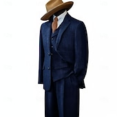 abordables Trajes formales-De los hombres Trajes de tweed Negocio Boda Azul Piscina Caqui Claro Otoño invierno Traje Solapa de Pico Negocios Retro Antiguo Espiga A Medida Juego de 3 piezas Recto 2 botones