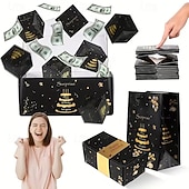 billige Bursdag-Overraskelseshoppeske bursdagsgaveeske med penger og konfetti - morsomt pop-up-design, svart med gulldetaljer, perfekt til bursdag eller spesielle anledninger, gaveeske til feiring