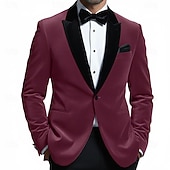 abordables blazer de fête-Veste blazer en velours pour homme, col fermé, mode Noël, fête, couleur unie, jaune, rouge, bleu, coupe ajustée, simple boutonnage, un bouton