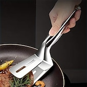 お買い得  キッチン用品＆小物-3個のステンレススチール製厚手フライパンフォークステーキフィッシュスパチュラキッチンスパチュラ多機能ステーキクリップパンケーキツール耐熱フィッシュスパチュラ大型フリップアンドサーブトング