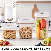 voordelige Keukenopslag-4 stuks handmatige vacuüm bewaardozen (3 dozen + 1 luchtpomp), vierkant ABS-materiaal met deksel, inclusief luchtpomp, vervangende bewaardoos voor in de koelkast, geschikt voor fruit, groenten, granen