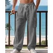 halpa Loma-Miesten Pellavahousut Housut Kesähousut Roikkuvat housut Rantahousut Kurenauha Joustava vyötärö Yhtenäinen väri Mukavuus Hengittävä Päivittäin ulko- Hiekkaranta Loma Muoti Musta Valkoinen
