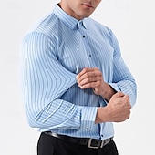 abordables camisas de hombre sin planchar-Hombre Camisa Camisa para Vestido Abotonar la camisa A Rayas Diario Negocio Bleu Ciel Negro Blanco Rojo Manga Larga Cuello Vuelto Todas las Temporadas Ropa Retazos