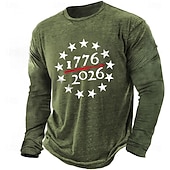  4 luglio 2026 250° Giorno della Memoria T-Shirt a Maniche Lunghe Crew Neck in Stampa 3D Bandiera degli Stati Uniti per Uomini Casual in Strada Quotidiana