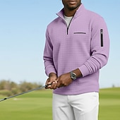 お買い得  メンズゴルフポロ-男性用 ワッフルポロシャツ Pullover カジュアル スポーツ クォータージップ 長袖 ファッション 快適 ジッパーを閉める ポケット 秋冬 春 &amp; 秋 季節の変わり目 レギュラー ホワイト オレンジ ライトグレー ダックグレー ベージュ ワッフルポロシャツ