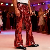 economico Fiammata-Per uomo Pantaloni Pantaloni Eleganti Pantaloni a Zampa Tasca Bottoni Semplice Comodità Feste Palcoscenico Moda Stile Classico Rosso Oro Micro-elastico