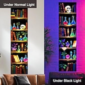 abordables Tapices de luz negra-2 tapices de luz negra con estantería mágica, tapiz psicodélico de luz negra, decoración de pared, pósteres de luz negra reactiva UV, fondo estético para colgar en la pared de la habitación,