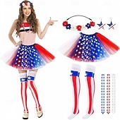 250-årsjubileum i USA disco 1980erne Underskjørt Tutu Tyllskjørt med tilbehør Kostyme Dame Karneval 2026 Karnevalskostyme Halloween Karneval Maskerade Uavhengighetsdagen 4. juli Voksen Skjørte