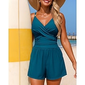 Недорогие Рашгард One Pieces-Жен. Купальный костюм Один Пис Купальник с высокой талией и сборками Однотонный Эластичный Без рукавов Купальники Серфинг Для погружения с трубкой Плавание Лето