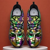 お買い得  メンズシューズ-男性用マルディグラ鮮やかなカーニバルスニーカー、マスクとコンフェッティデザイン – 明るくて快適なフットウェア、パレード、パーティー、フェスティバルに最適