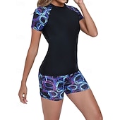 levne Surfovací tankiny a bikiny-Dámské Ochrana proti vyrážce Plavky 2 ks S potiskem Ultra lehký (UL) Ochrana proti UV záření Elastický Krátký rukáv Plavky Surfování Šnorchlování Jaro