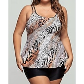 abordables Surf Tankinis &amp; Bikinis-Femmes Maillot de bain 2 Pièces Tankini grande taille Tropical Ultra Léger (UL) Contrôle du ventre Élastique Sans manches Maillot de Bain Surf Plongée en apnée Été