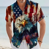  Homme 4 juillet, 250e anniversaire des États-Unis Aigle Drapeau américain Chemise Chemise Boutonnée Manche Courte Vintage Rétro Extérieur Fête Été Printemps Col Rabattu Impression 3D chemises à col