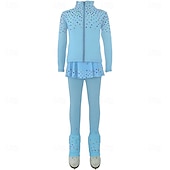 preiswerte Eiskunstlauf Trainingsoutfit-Eiskunstlaufjacke mit Hose, Damen- und Mädchen-Eiskunstlaufbekleidung, blau, dehnbar, Trainings- und Wettkampfbekleidung, wärmend, mit Kristall-/Strasssteinen, langärmlig, Eiskunstlauf