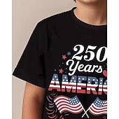ieftine 250 de ani de la înființarea SUA-100% Bumbac Copii Băieți Negru Grafic Drapel USA A 250-a aniversare Tricou Bluză Stil Nautic Manșon scurt În aer liber Zilnice Modă Șic Stradă Designer Imprimare Toate Sezoanele