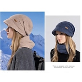 abordables chauffage et refroidissement-Ensemble bonnet et cache-cou en maille pour femme, bonnet thermique doublé polaire avec visière et protection des oreilles, ensemble bonnet et écharpe chauds en maille pour les voyages de ski et