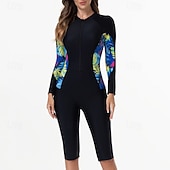  Жен. Рашгард Купальный костюм Один Пис Пэчворк тропический Застегнуться УФ-защита Эластичность Длинный рукав Купальники Серфинг Дайвинг Для погружения с трубкой Весна