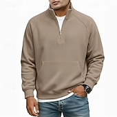 baratos Suéteres básicos-Homens Moletom Moletom de lã Estacionar Moletom com zíper Adamascado Preto Branco Azul Marinha Camelo Meio Zíper Tecido Casual Diário Desportos e Ar livre Roupa de rua Básico Casual Outono Inverno
