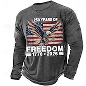 levne Patriotických 250 triček-4. července 2026 250. pamětní den Pánské 3D potisk US vlajka crew neck dlouhý rukáv tričko casual každodenní