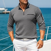 economico Polo Classico da Uomo-Per uomo Magliette Polo a Nido d'Ape Testurizzato Casuale Sport &amp; Outdoor Con cerniera Zip a un quarto Manica Lunga Moda Moderno Con zip Tasca Primavera Autunno Primavera &amp; Autunno Vestibilit