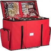 billiga Julförvaring-allt-i-ett förvaringslåda för julgranskulor &amp;dekorationsbehållare - lättåtkomliga, avtagbara brickor, rymmer 73 ornament - justerbart utdrag för figurer och fickor för dekoration - svart