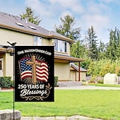 cheap America 250-US 250th Anniversary Blessings America 250 Garden Flag One Nation Under God Patriotic Cross Design Double-Sided Burlap Semiquincentennial Celebration 4th of July Independence Day