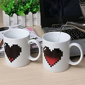 abordables Tazas-Taza de corazón de píxeles que se transforma, taza de amor, regalo de San Valentín, taza que cambia de color y reacciona al calor: regalo divertido para café, chocolate caliente, &amp;bebidas calientes