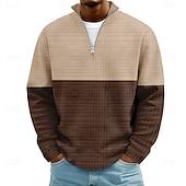 tanie Wzór geometryczny-Męskie Kolorowy blok Prążki Bluzy Moda Codzienny Klasyczny Kołnierz stawiany Quarter Zip Dom Na zewnątrz Biuro Praca Niebieski Jasnofioletowy Brązowy Zielony Szary Zapiąć na zamek błyskawiczny Jesie