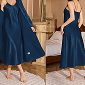 economico Tutine da donna-Per donna Abbigliamento da Casa Accappatoio Camicia da Notte Moda Casual Morbido Colore Puro Patchwork Vestiti Casa Vacanza Manica Lunga Scollo a V Nero Champagne Rosa Vino Blu marino Estate