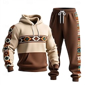 economico Set di Felpe 3D da Uomo-Per uomo Tribale 2 pezzi Set di felpe 3D Felpa con Cappuccio Manica Lunga Pantaloni lunghi Con Cappuccio Stile Etnico Casual Quotidiano Athleisure Stampa 3D Primavera Autunno Inverno Marrone