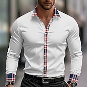 halpa Geometric Pattern-Miesten Geometrinen Ruudukko / Plaid Paita Button Up paita Rento kauluspaita Pitkähihainen Muoti rento ulko- Arkikäyttö Kevät Syksy Sänkyjen avaus 3D-tulostus kauluspaidat Musta Valkoinen Viini