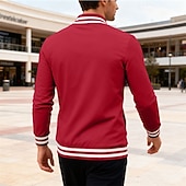 economico Giubbotti Casual-Per uomo Giacca Leggera Giacca Casual Giacca College Casuale Quotidiano Tasca Primavera Autunno A righe Streetwear Elegante Colletto Mao Regolare Nero Rosso Blu marino Blu reale Grigio chiaro Giacca