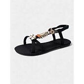 abordables Femmes-Sandales plates bohèmes chics pour femmes, ornées de perles métalliques décoratives – des chaussures confortables pour les mariages décontractés et à la plage, les événements estivaux et les vacances