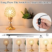 abordables Lampes de table-Bougie en cristal doré, lampe de chevet de luxe rechargeable, lumière chaude 3000K, intensité variable, idéale pour la chambre, les mariages et les fêtes.