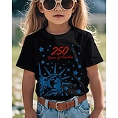 preiswerte 250. Jahrestag USA-100% Baumwolle Kinder Mädchen Schwarz Grafik Freiheitsstatue 250-jähriges Jubiläum Amerikanische US-Flagge für Kinder T-Shirt Rundhalsausschnitt Kurzarm Urlaub Sport &amp; Outdoor Alltagskleidung Aktiv