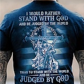 preiswerte Glaubens-T-Shirts-Herren Grafik Kreuz Glaube Nationalflagge T Shirt Christliche T-Shirts Kurzarm T-Shirt 3D-Druck Rundhalsausschnitt Hemd Vintage Mode Designer Outdoor Täglich Sport Gelb Hellgrün Blau Frühling &amp; Sommer