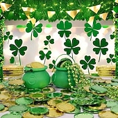 tanie Dzień Świętego Patryka-Złote monety na dzień św. Patryka - 100/200 sztuk złotych zielonych monet na szczęście, plastikowe monety koniczyna skrzat, moneta z 3-listną koniczyną do dekoracji i upominków na imprezę
